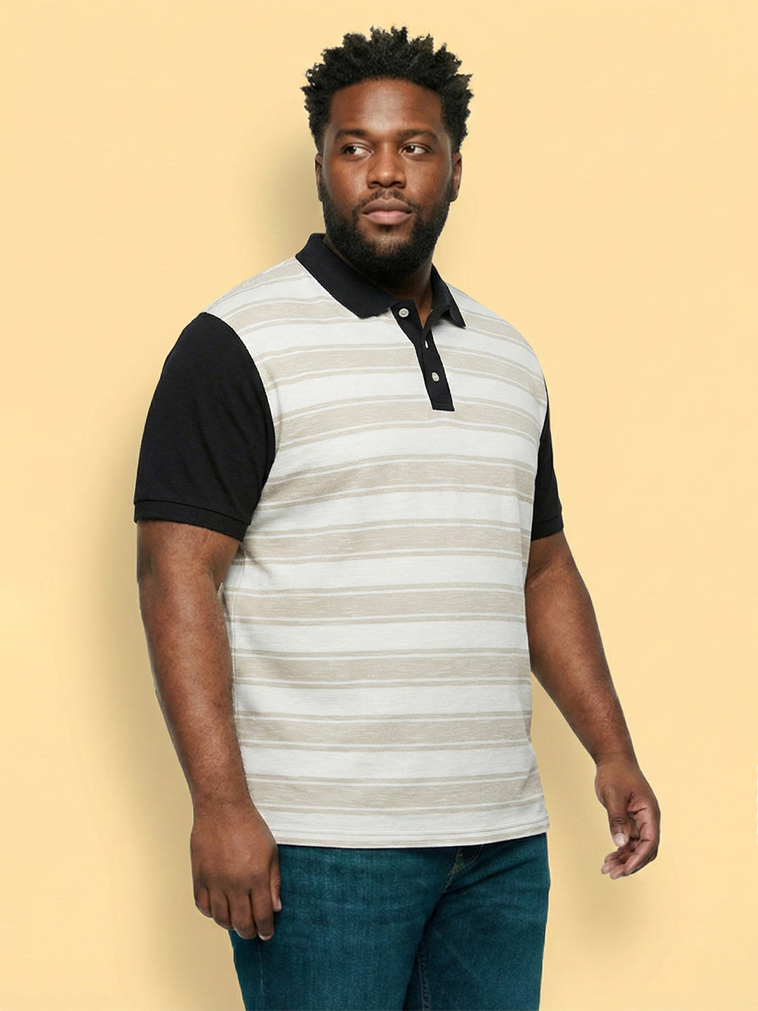 Men Plus Size Calico Multicolor Striped Polo Tshirt