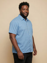 Men Plus Size Prussian Blue Self Design Casual Shirt
