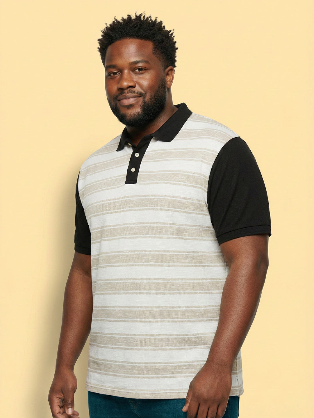 Men Plus Size Calico Multicolor Striped Polo Tshirt