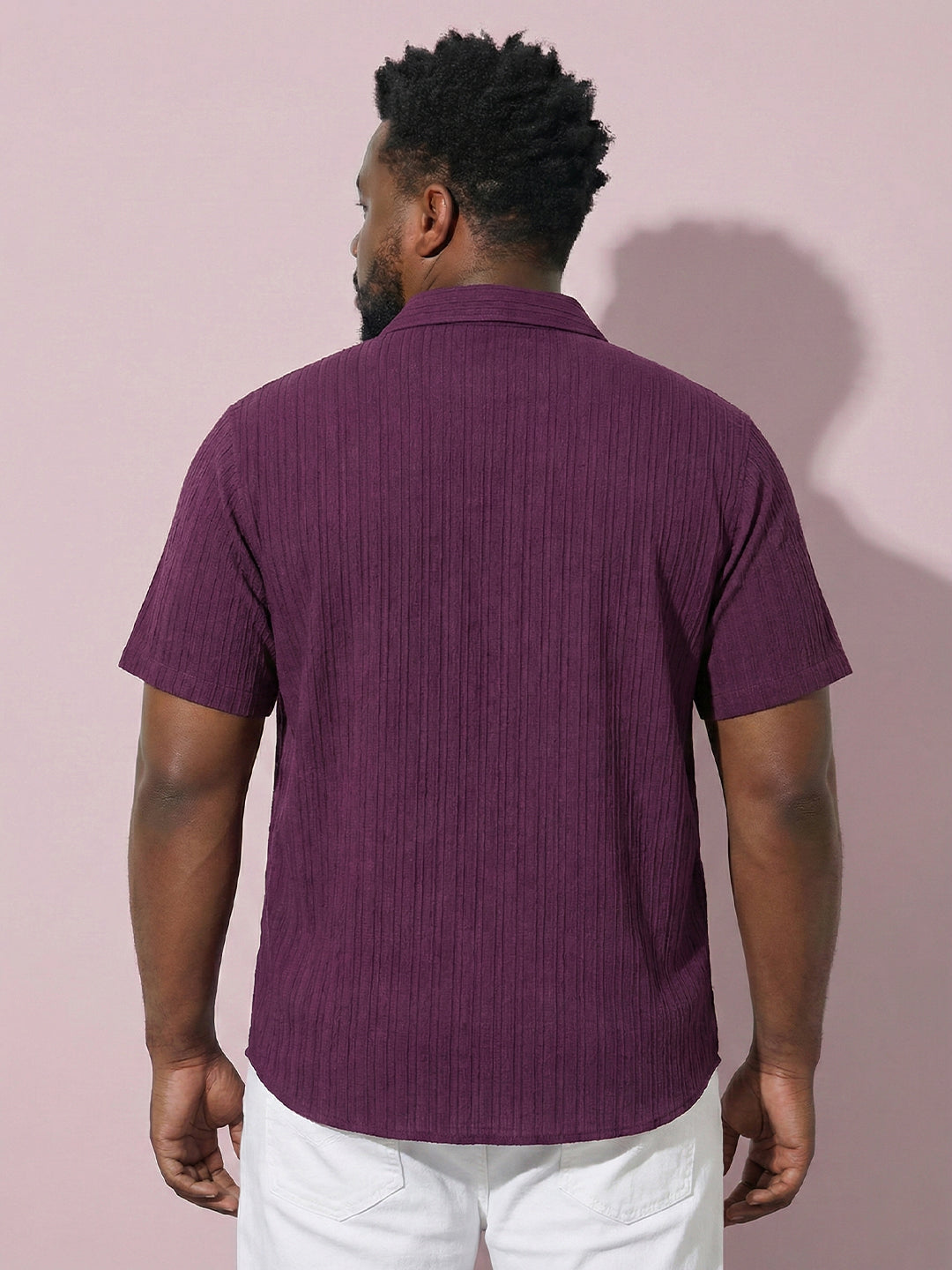 Men Plus Size Rougette Purple Self Design Casual Shirt