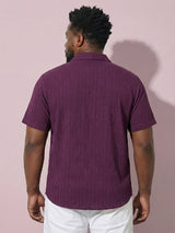 Men Plus Size Rougette Purple Self Design Casual Shirt