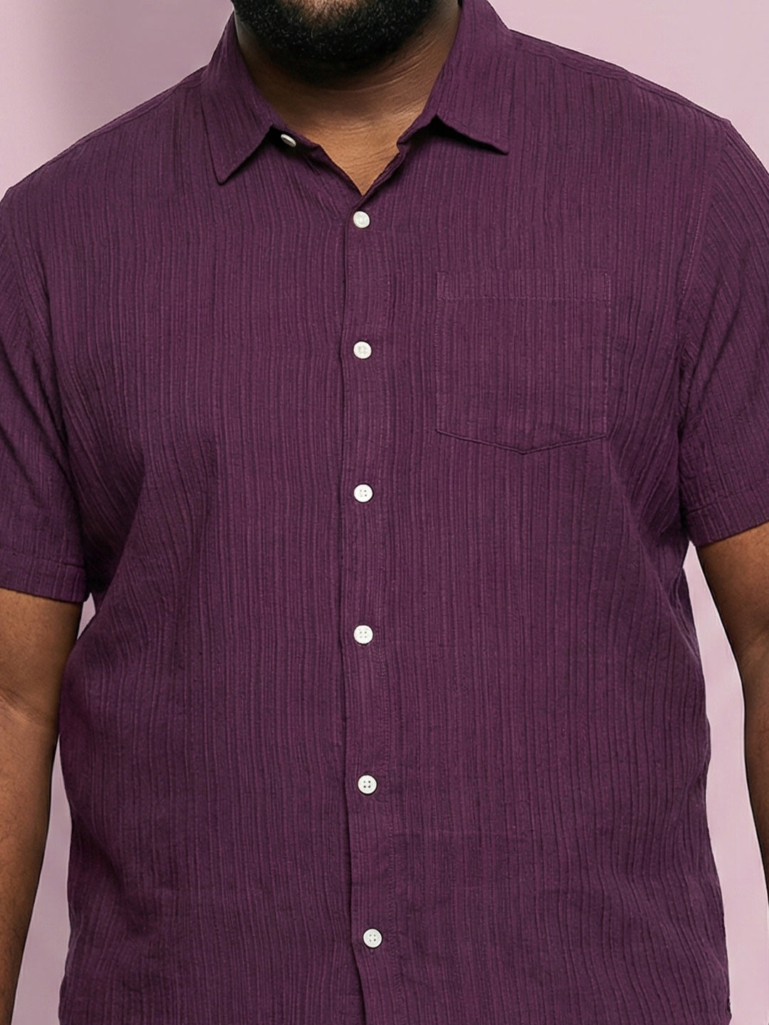 Men Plus Size Rougette Purple Self Design Casual Shirt