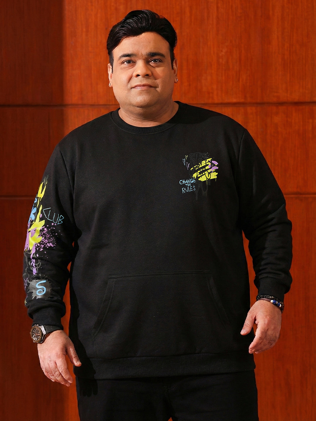 Men Plus Size Sketch-Black Printed Sweatshirt
