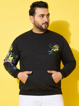 Men Plus Size Sketch-Black Printed Sweatshirt
