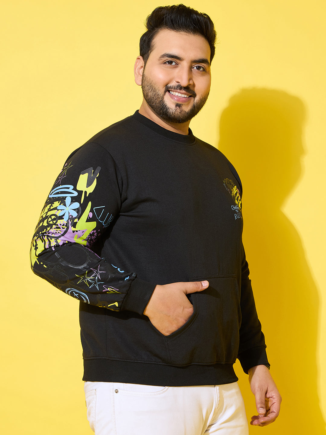 Men Plus Size Sketch-Black Printed Sweatshirt