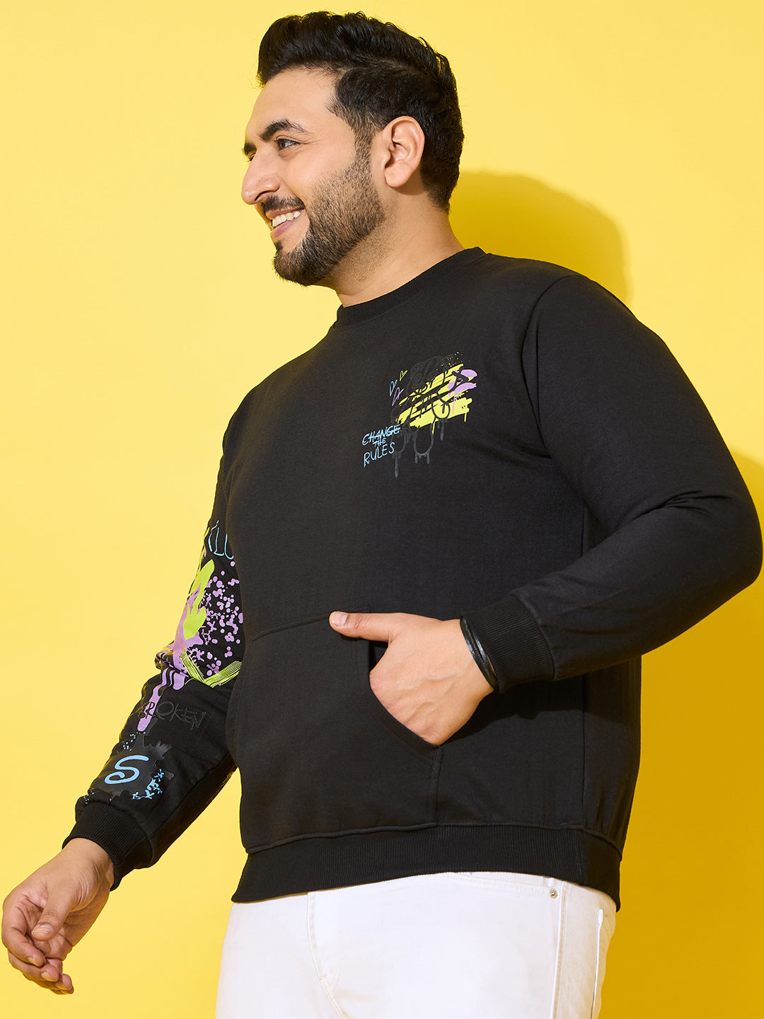 Men Plus Size Sketch-Black Printed Sweatshirt