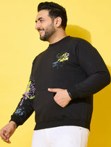 Men Plus Size Sketch-Black Printed Sweatshirt