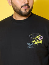 Men Plus Size Sketch-Black Printed Sweatshirt