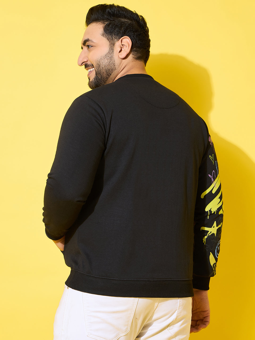 Men Plus Size Sketch-Black Printed Sweatshirt