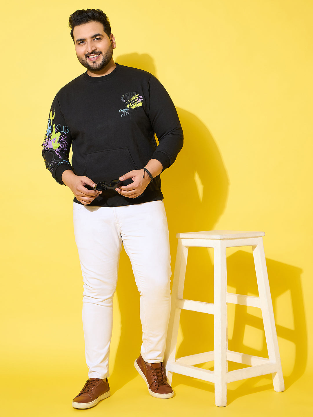 Men Plus Size Sketch-Black Printed Sweatshirt