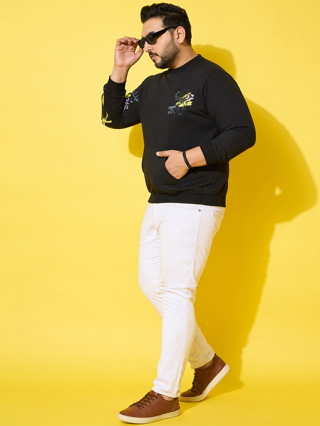 Men Plus Size Sketch-Black Printed Sweatshirt