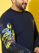 Men Plus Size Sketch-Navy Printed Sweatshirt