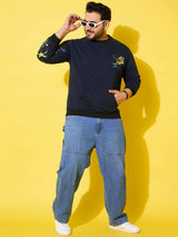 Men Plus Size Sketch-Navy Printed Sweatshirt