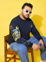 Men Plus Size Sketch-Navy Printed Sweatshirt