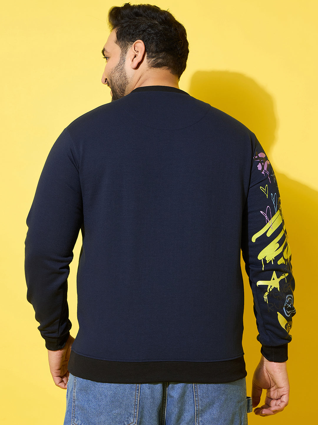 Men Plus Size Sketch-Navy Printed Sweatshirt