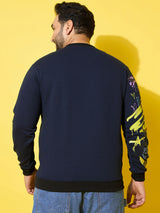Men Plus Size Sketch-Navy Printed Sweatshirt