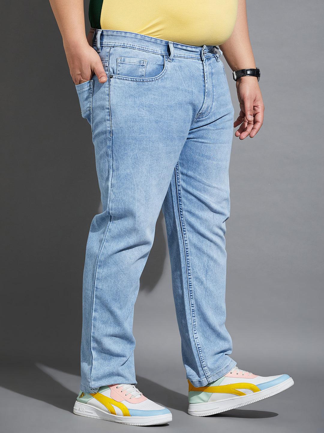 Men Plus Size Slag-10 Washed Indigo Denim - bigbanana