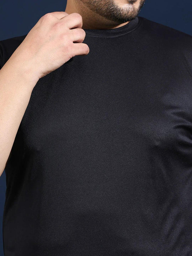Men Plus Size Slangur Printed Black Round Neck Tshirt - bigbanana