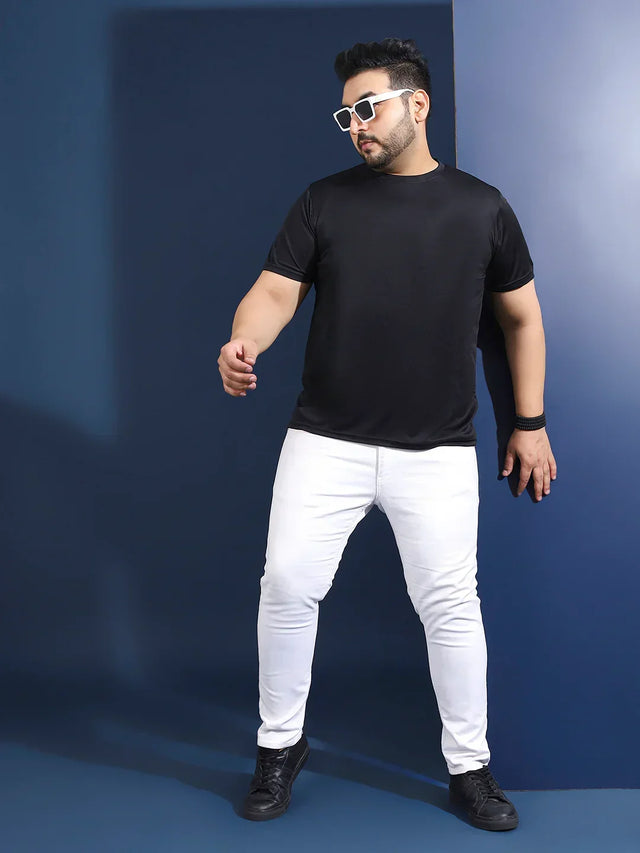 Men Plus Size Slangur Printed Black Round Neck Tshirt - bigbanana