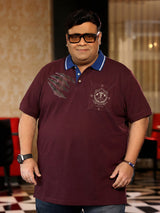 Men Plus Size Slash Maroon Printed Polo Tshirt