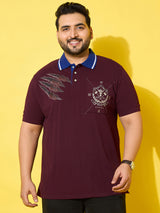 Men Plus Size Slash Maroon Printed Polo Tshirt