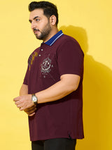 Men Plus Size Slash Maroon Printed Polo Tshirt