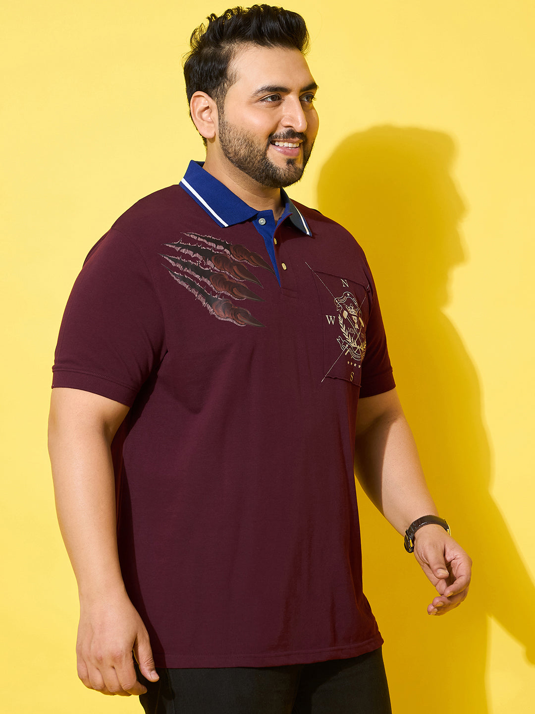 Men Plus Size Slash Maroon Printed Polo Tshirt