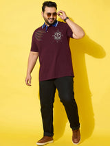 Men Plus Size Slash Maroon Printed Polo Tshirt