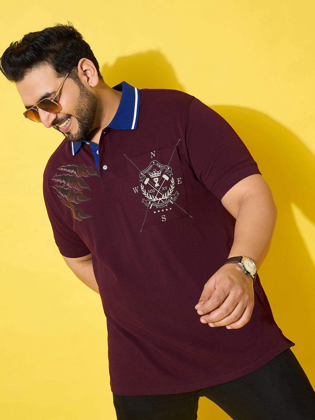 Men Plus Size Slash Maroon Printed Polo Tshirt