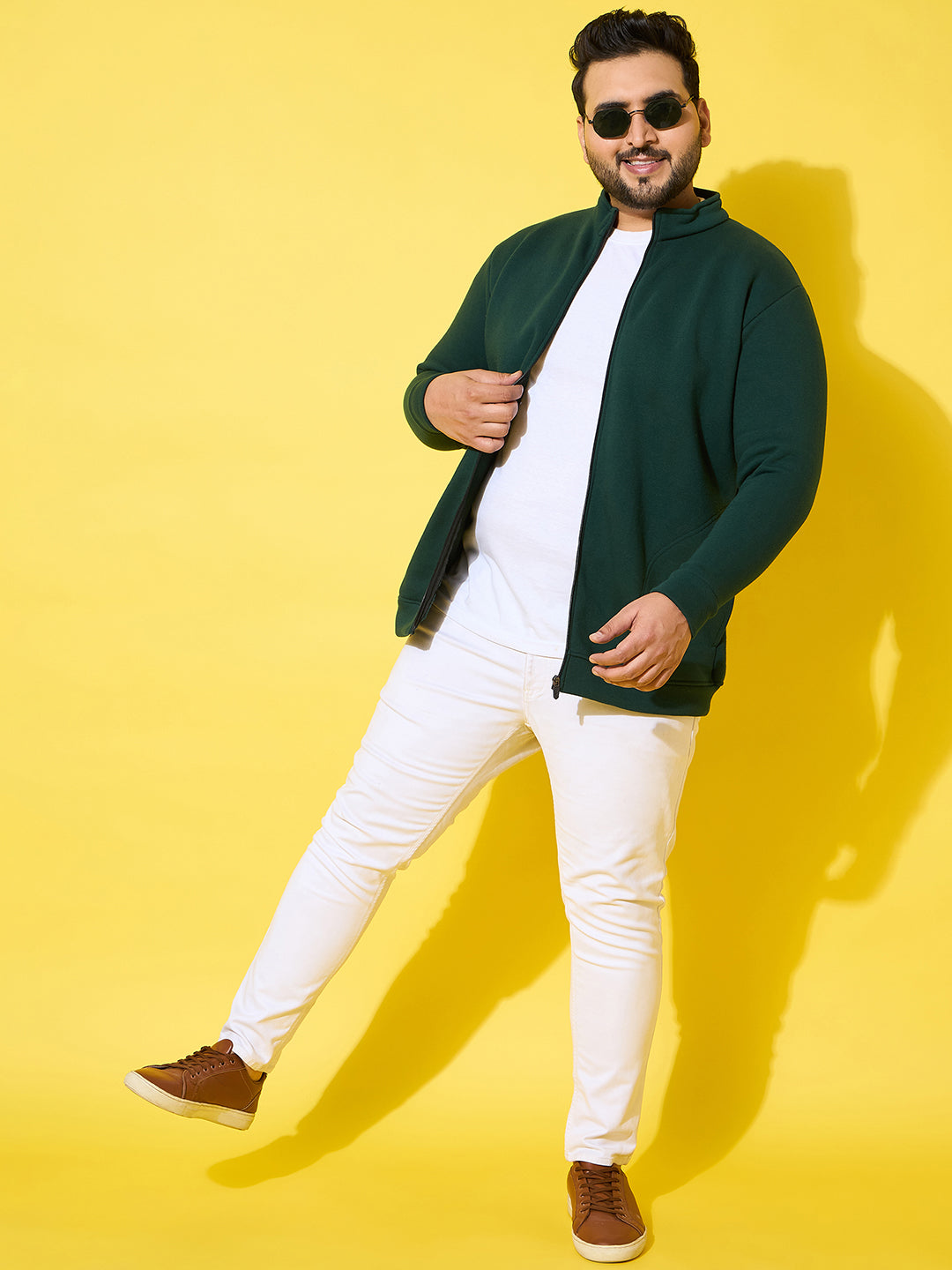 Men Plus Size Sloth Bottle Green Printed Jacket