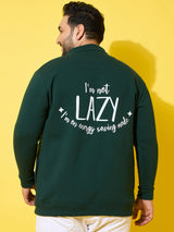 Men Plus Size Sloth Bottle Green Printed Jacket