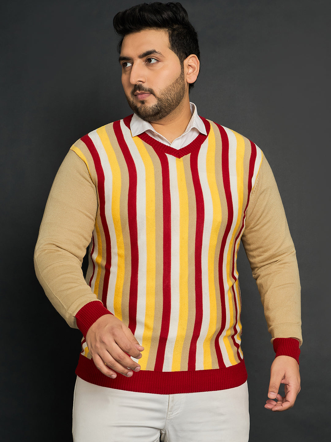 Men Plus Size Smartno Striped Sweater - bigbanana