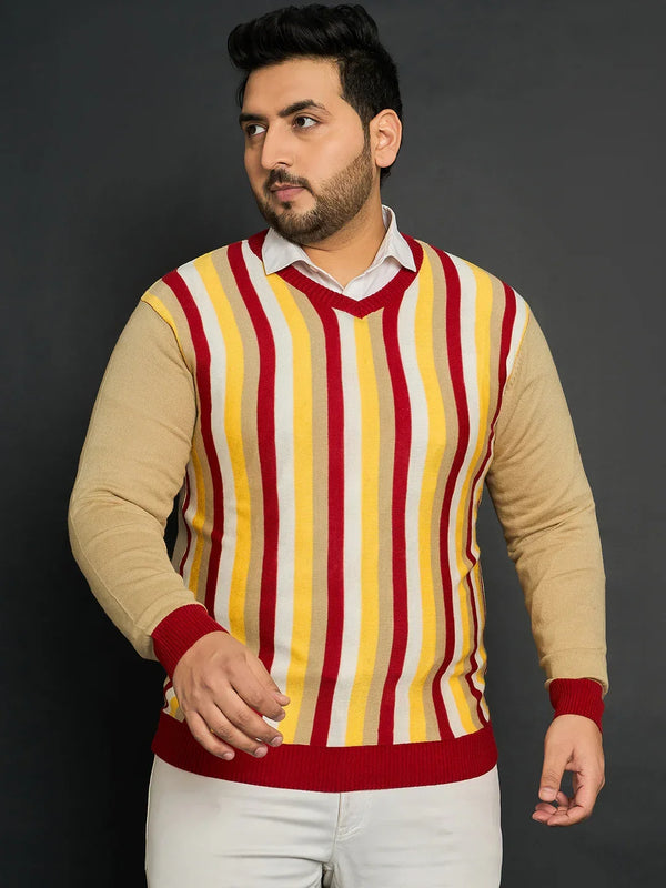 Men Plus Size Smartno Striped Sweater