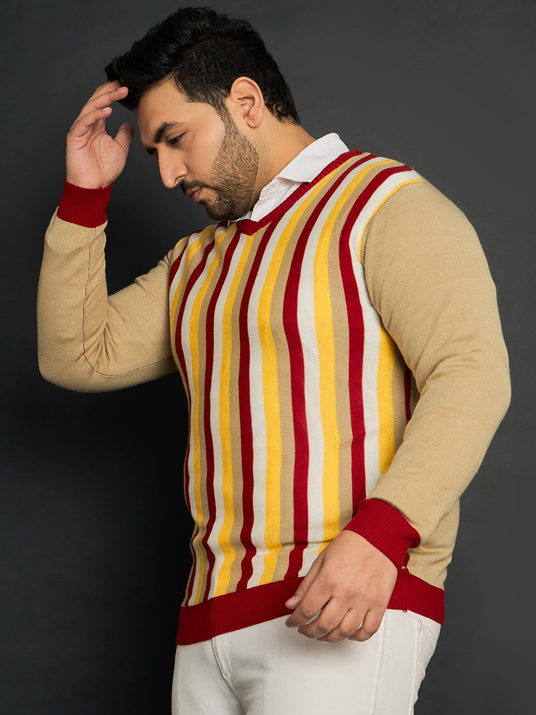 Men Plus Size Smartno Striped Sweater - bigbanana