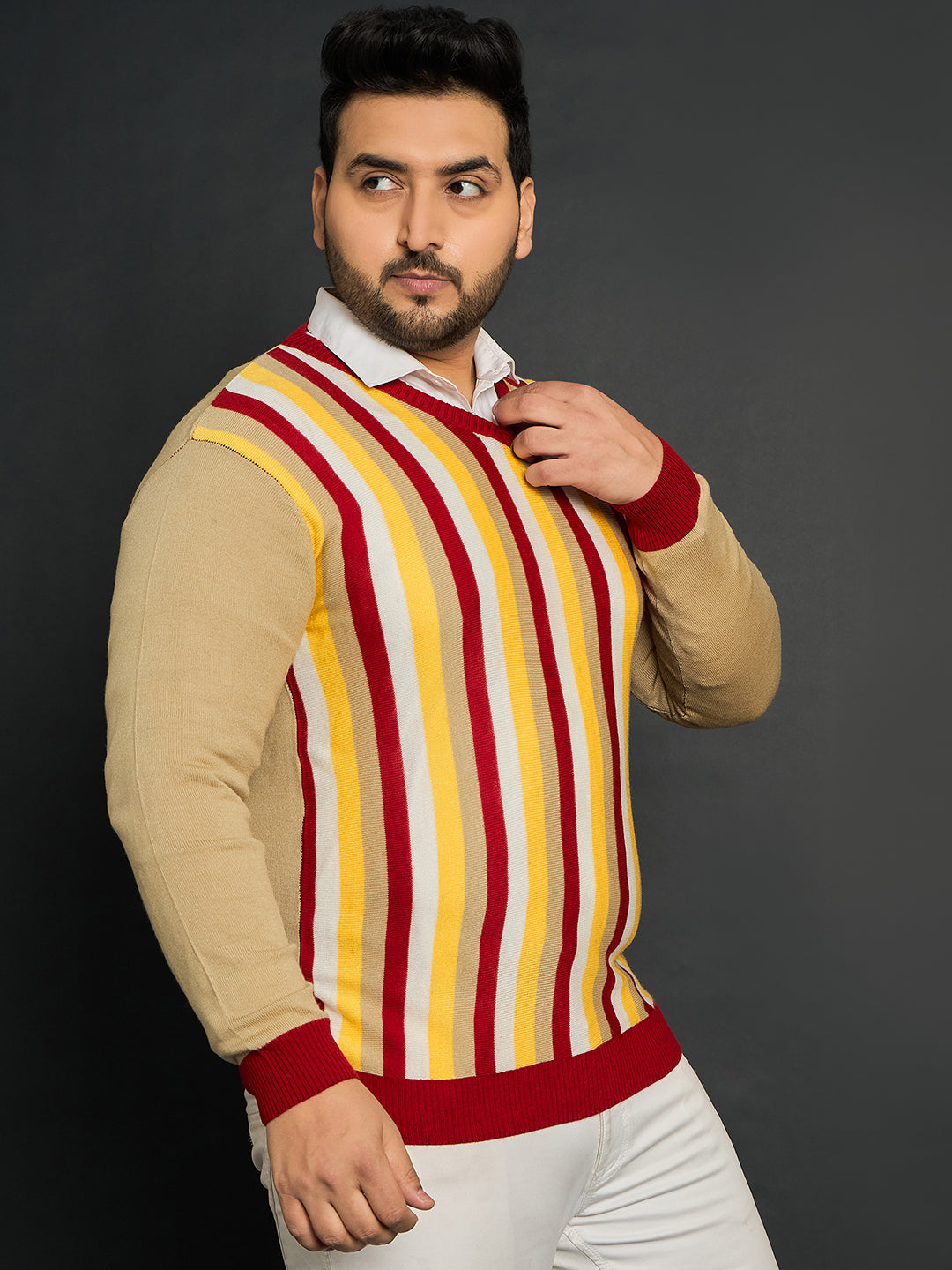 Men Plus Size Smartno Striped Sweater - bigbanana