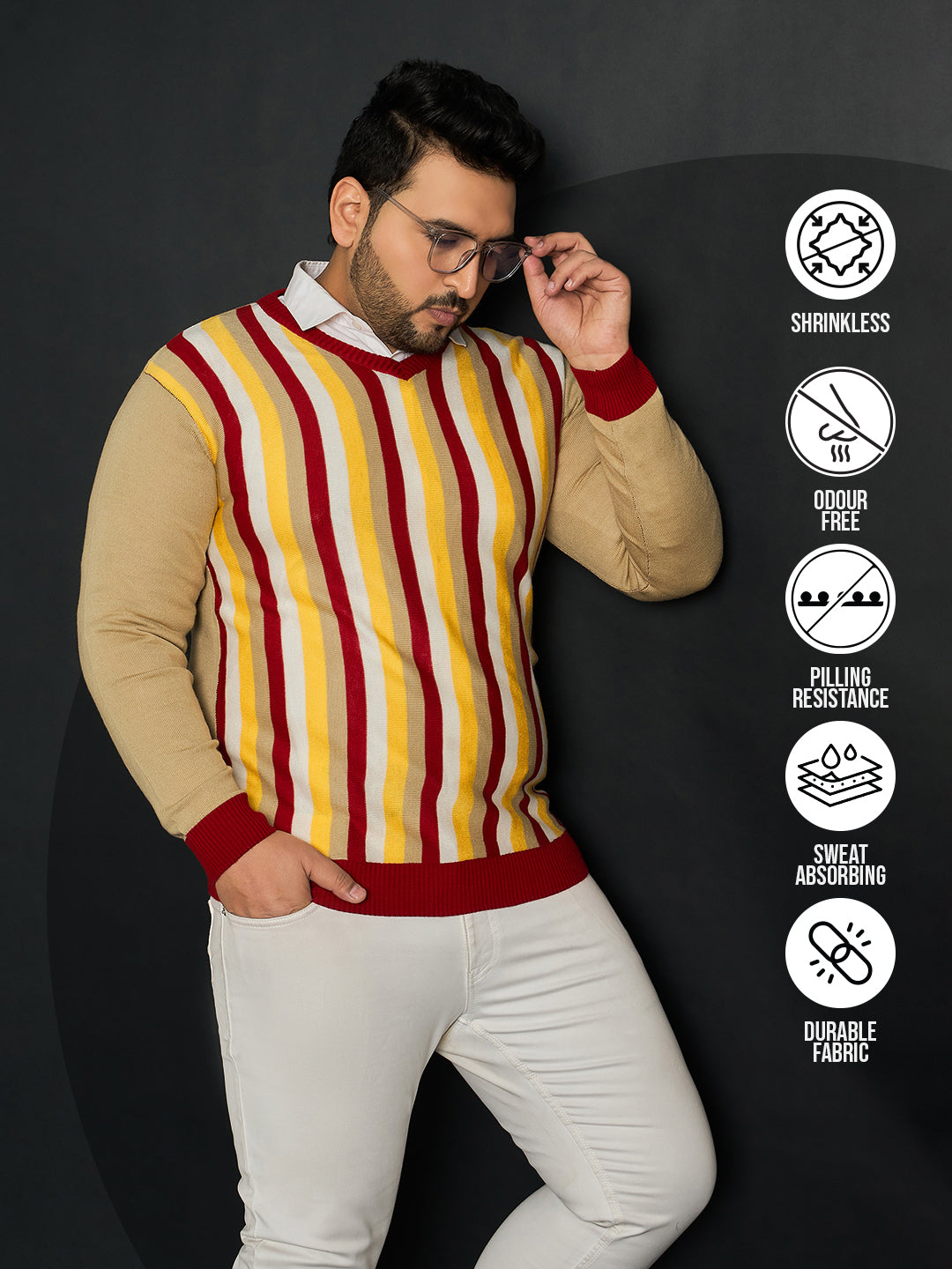 Men Plus Size Smartno Striped Sweater - bigbanana