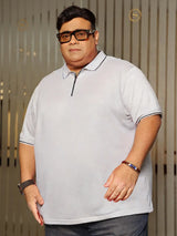 Men Plus Size White Solid Snowbell Polo Tshirt