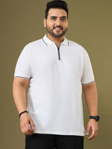 Men Plus Size White Solid Snowbell Polo Tshirt
