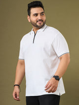 Men Plus Size White Solid Snowbell Polo Tshirt