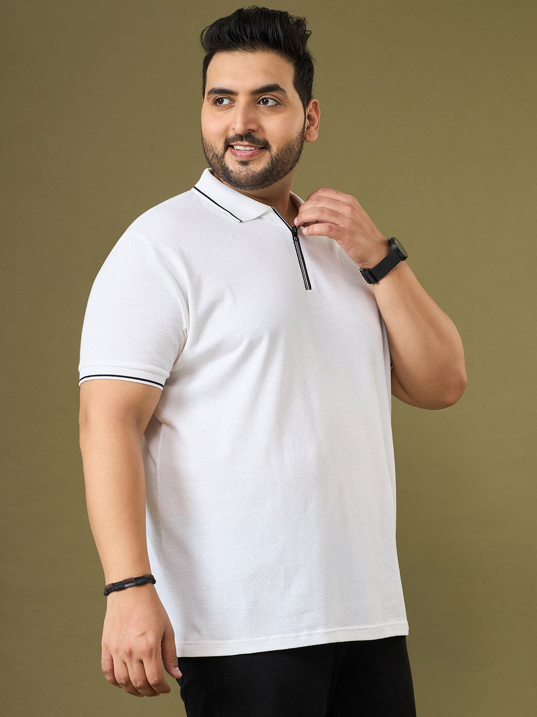 Men Plus Size White Solid Snowbell Polo Tshirt
