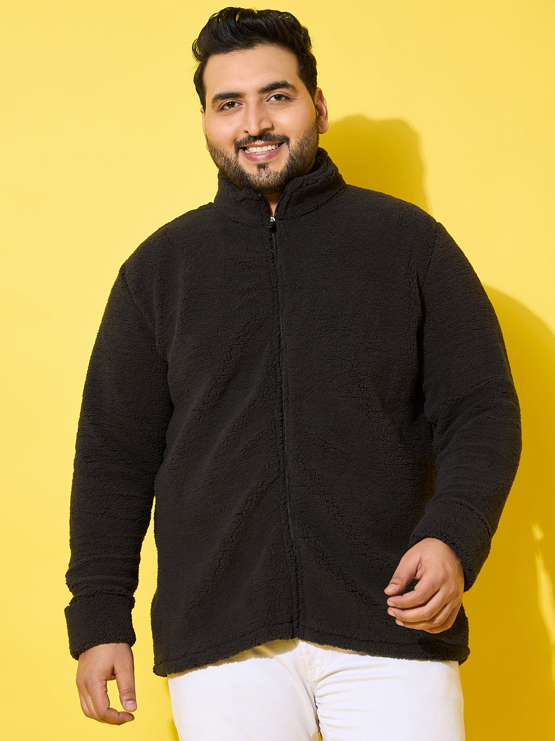 Men Plus Size Snug-Black Solid Jacket