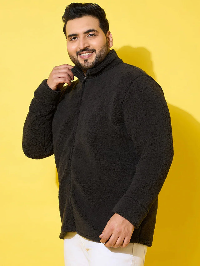 Men Plus Size Snug-Black Solid Jacket