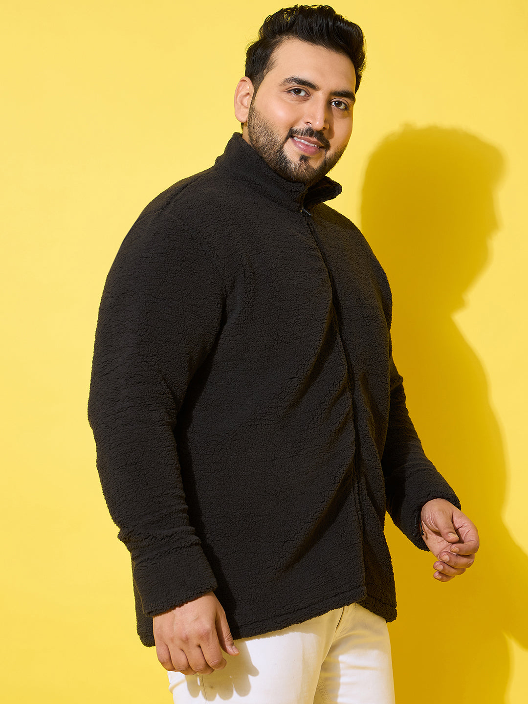 Men Plus Size Snug-Black Solid Jacket