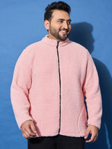 Men Plus Size Snug-Pink Solid Jacket