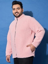 Men Plus Size Snug-Pink Solid Jacket