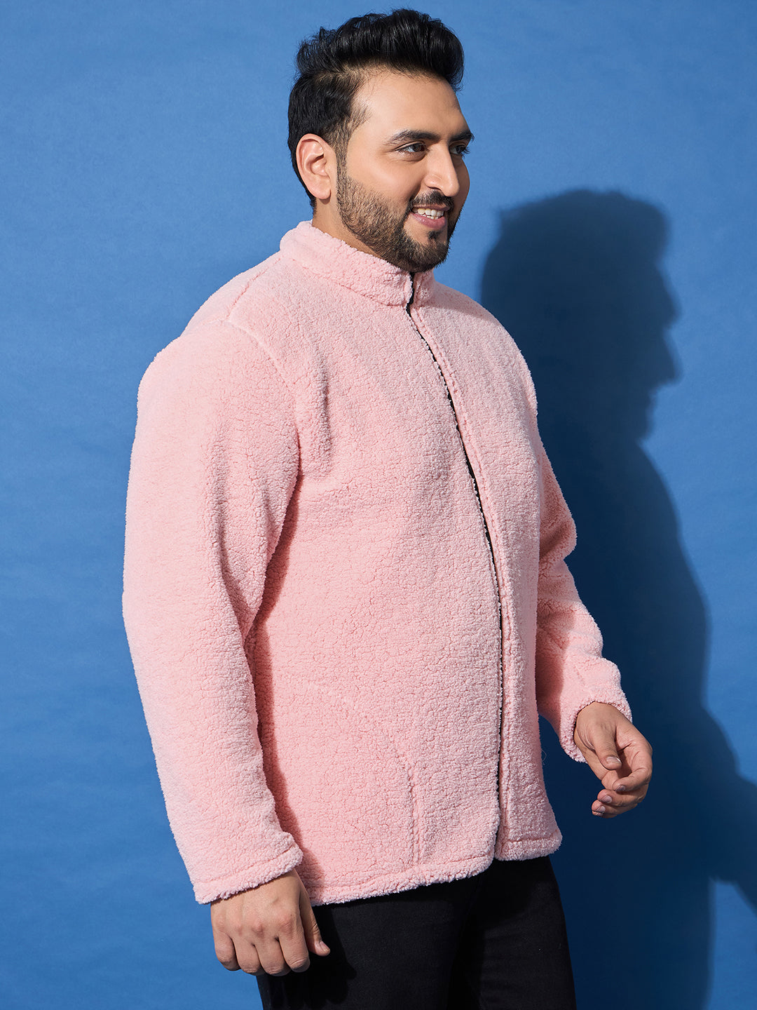 Men Plus Size Snug-Pink Solid Jacket