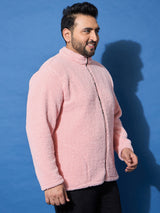 Men Plus Size Snug-Pink Solid Jacket