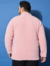 Men Plus Size Snug-Pink Solid Jacket