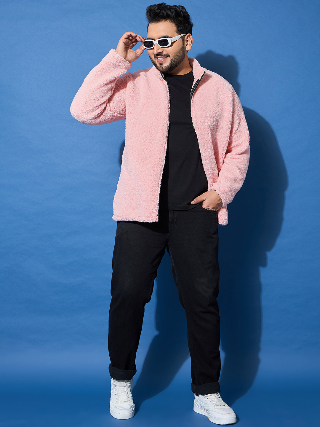 Men Plus Size Snug-Pink Solid Jacket