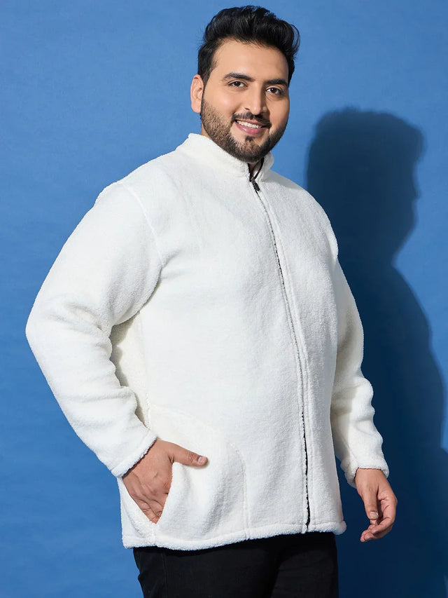 Men Plus Size Snug-Whte Solid Jacket